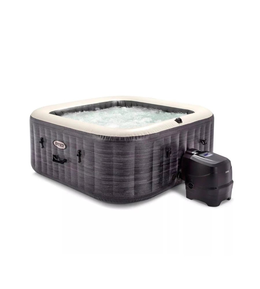 Piscina idromassaggio gonfiabile intex "greystone deluxe" grigio effetto pietra 4 posti 175x175x71 cm - cod. 28450