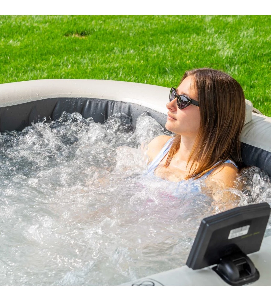 Piscina idromassaggio gonfiabile intex "greystone deluxe" grigio effetto pietra 4 posti 175x175x71 cm - cod. 28450