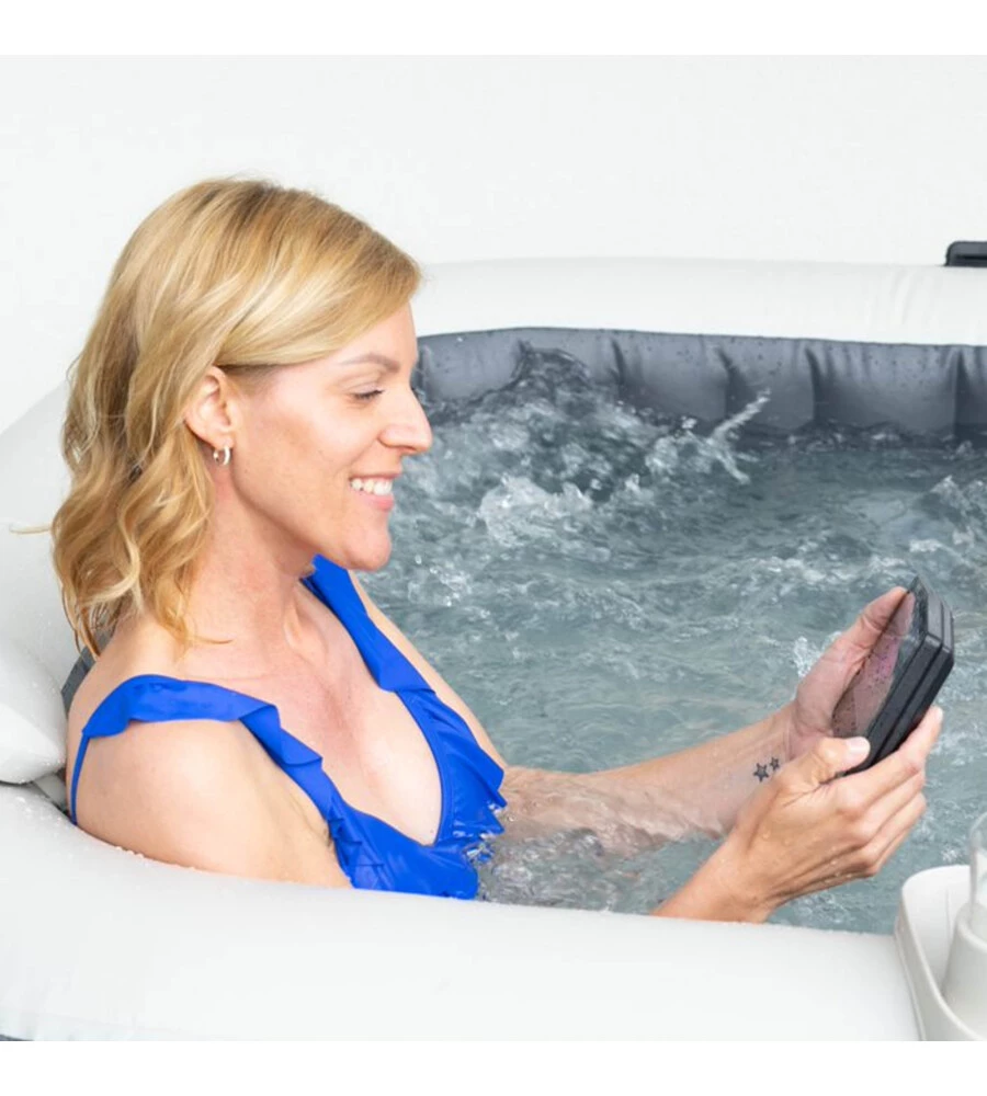 Piscina idromassaggio gonfiabile intex "greystone deluxe" grigio effetto pietra 4 posti 175x175x71 cm - cod. 28450