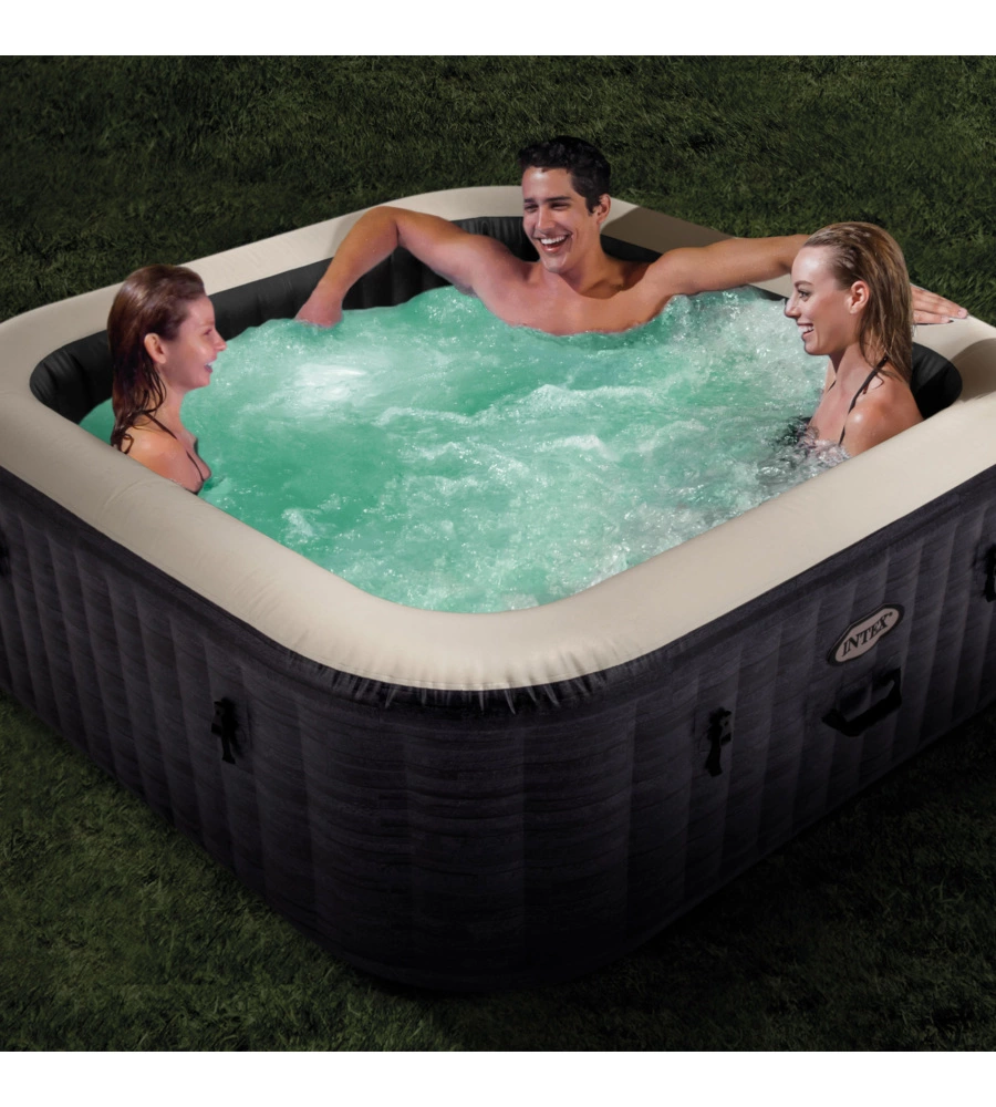 Piscina idromassaggio gonfiabile intex "greystone deluxe" grigio effetto pietra 4 posti 175x175x71 cm - cod. 28450