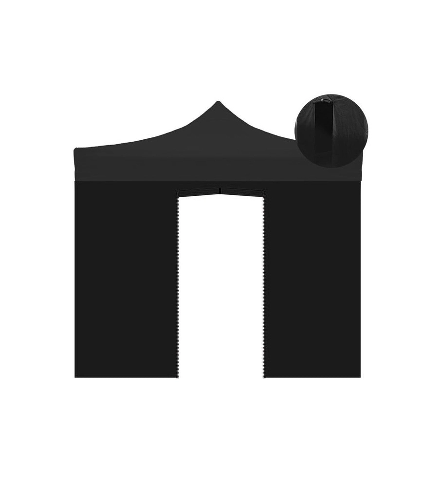 Telo laterale con porta avvolgibile per gazebo riviera in tessuto impermeabile e anti uv nero 3x3 m