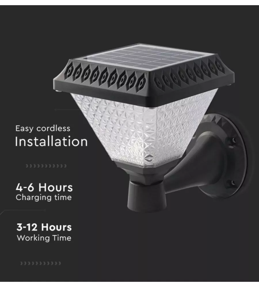 Applique led solare vtac nero a piramide con telecomando 3in1