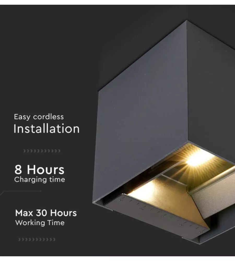 Applique led solare da esterno vtac nero 3000k