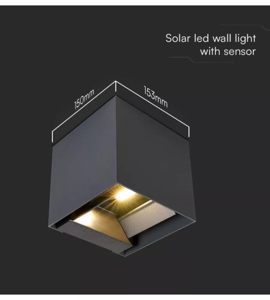 Applique led solare da esterno vtac nero 3000k