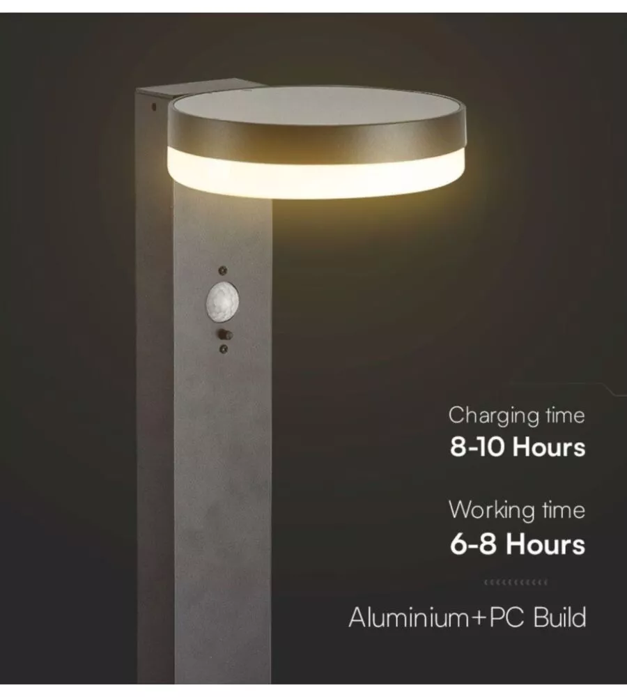 Piantana led solare da esterno vtac nero rotonda 3000k