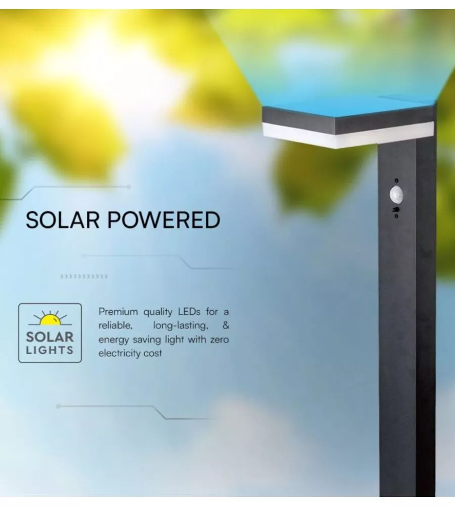 Piantana led solare da esterno vtac nero rotonda 3000k