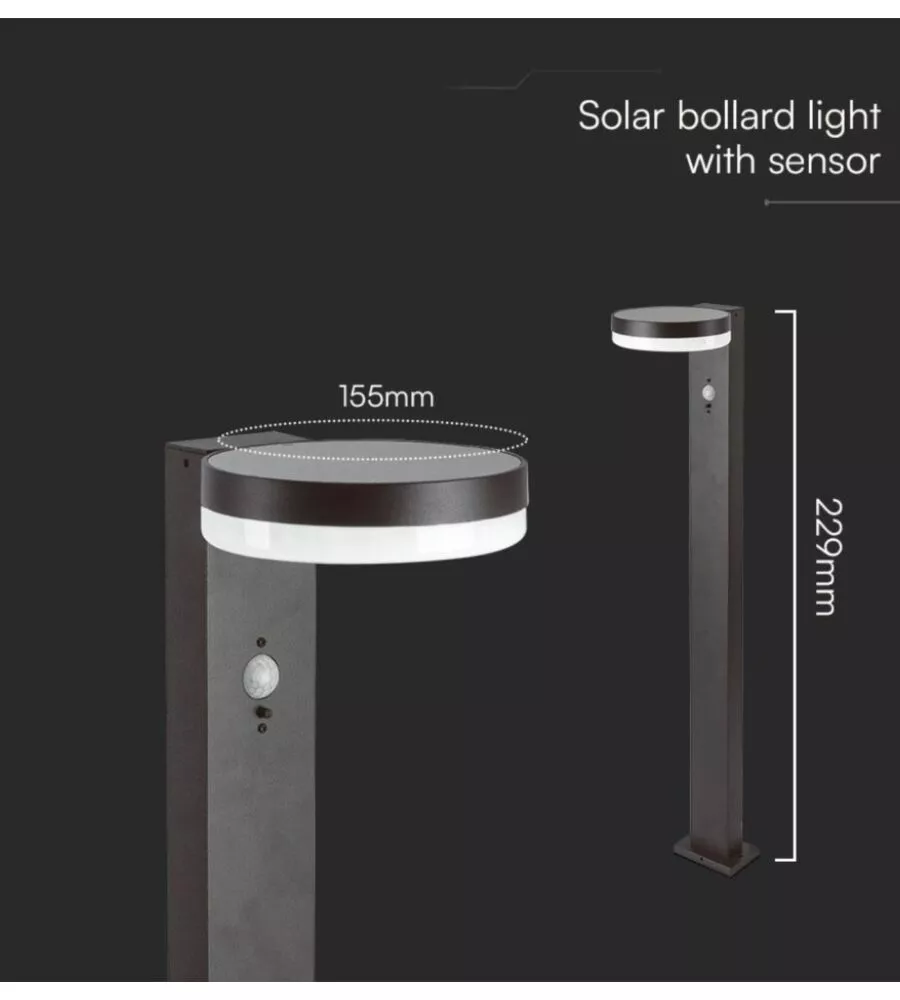 Piantana led solare da esterno vtac nero rotonda 3000k