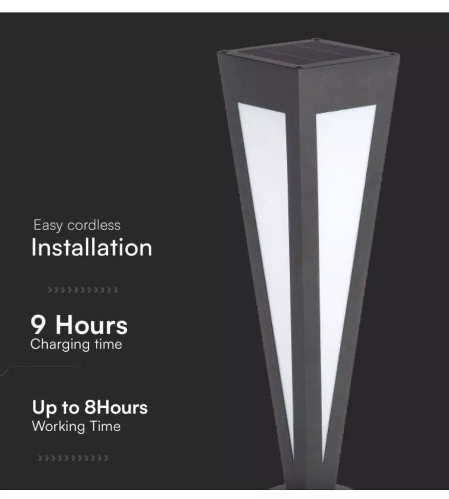 Piantana led solare da esterno vtac nero a cono con telecomando 3000k