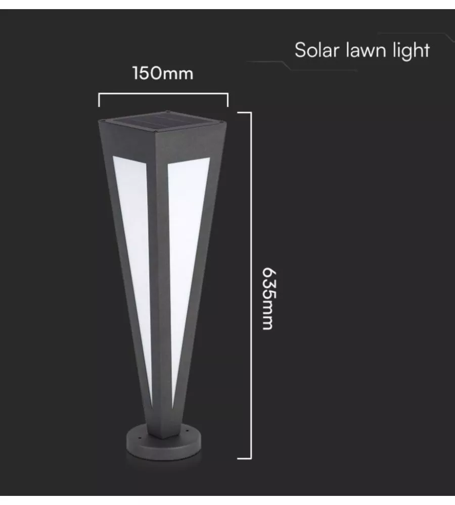 Piantana led solare da esterno vtac nero a cono con telecomando 3000k