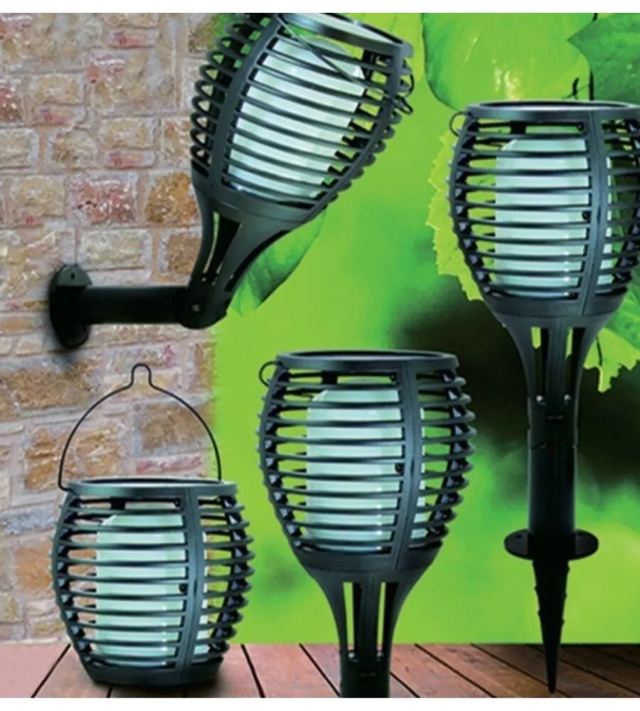 Lampada led solare da esterno a forma di torcia  multi applicabile vtac nero 2200 k