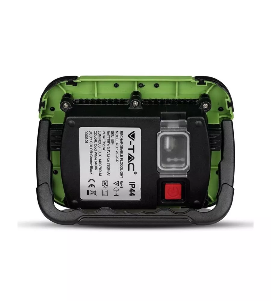 Faro led ricaricabile vtac con sos flash verde 4000k 20w