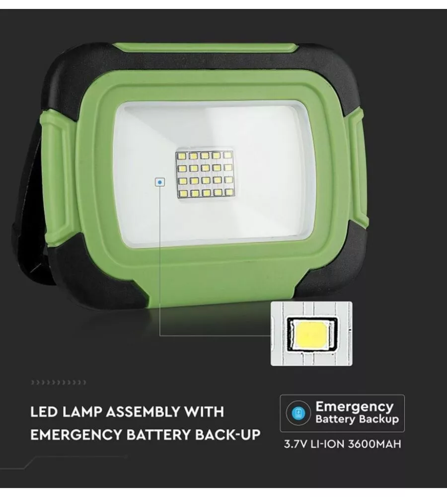 Faro led ricaricabile vtac con sos flash verde 4000k 20w