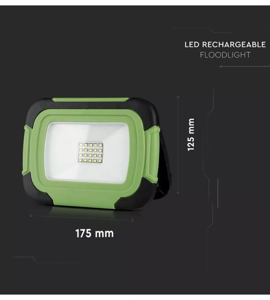 Faro led ricaricabile vtac con sos flash verde 4000k 20w
