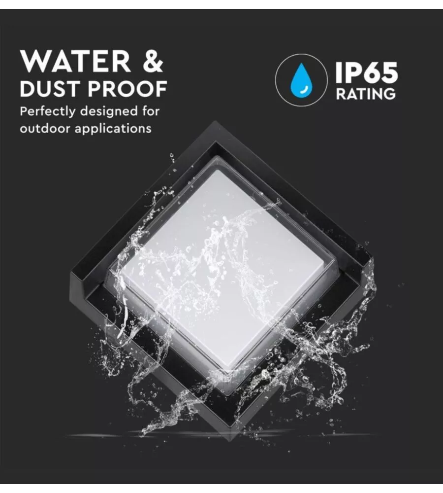Applique led da esterno quadrata semicoperta vtac nero 3000k 7w