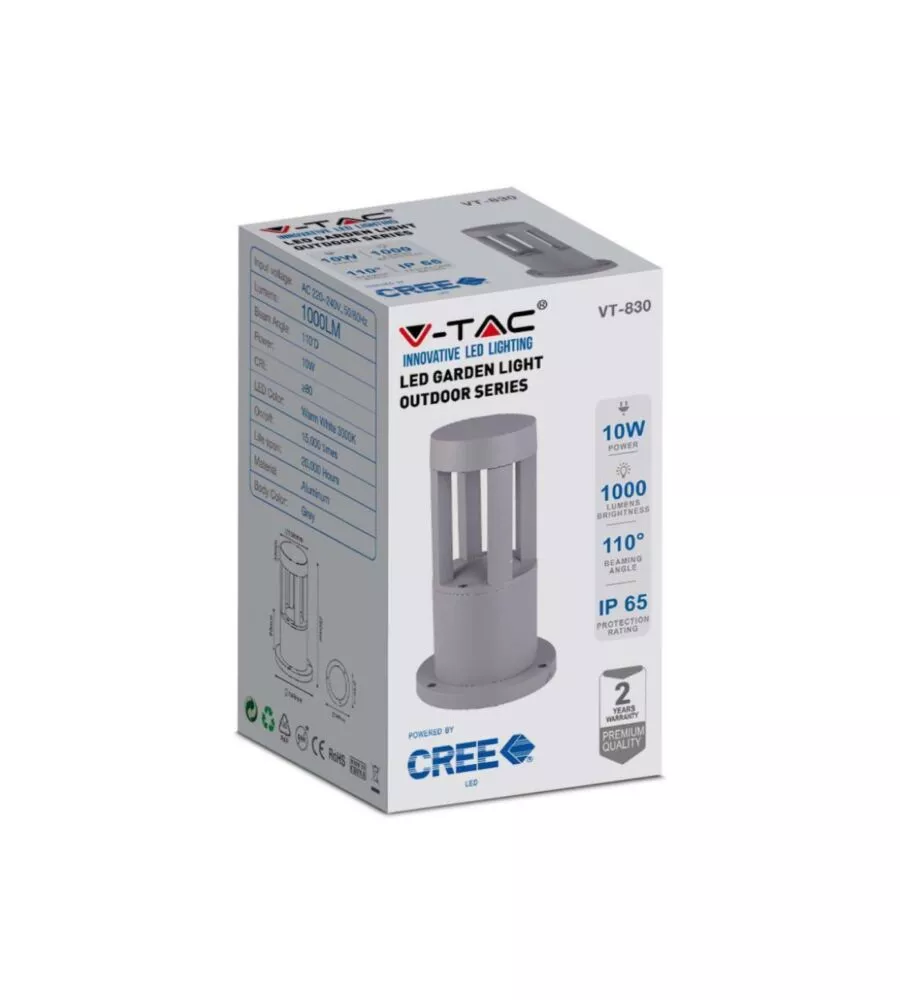 Lampada led da terra da esterno vtac grigio 3000k
