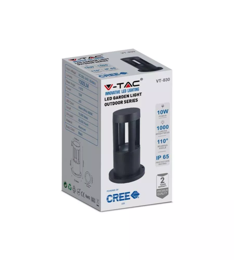 Lampada led da terra da esterno vtac nero 3000k