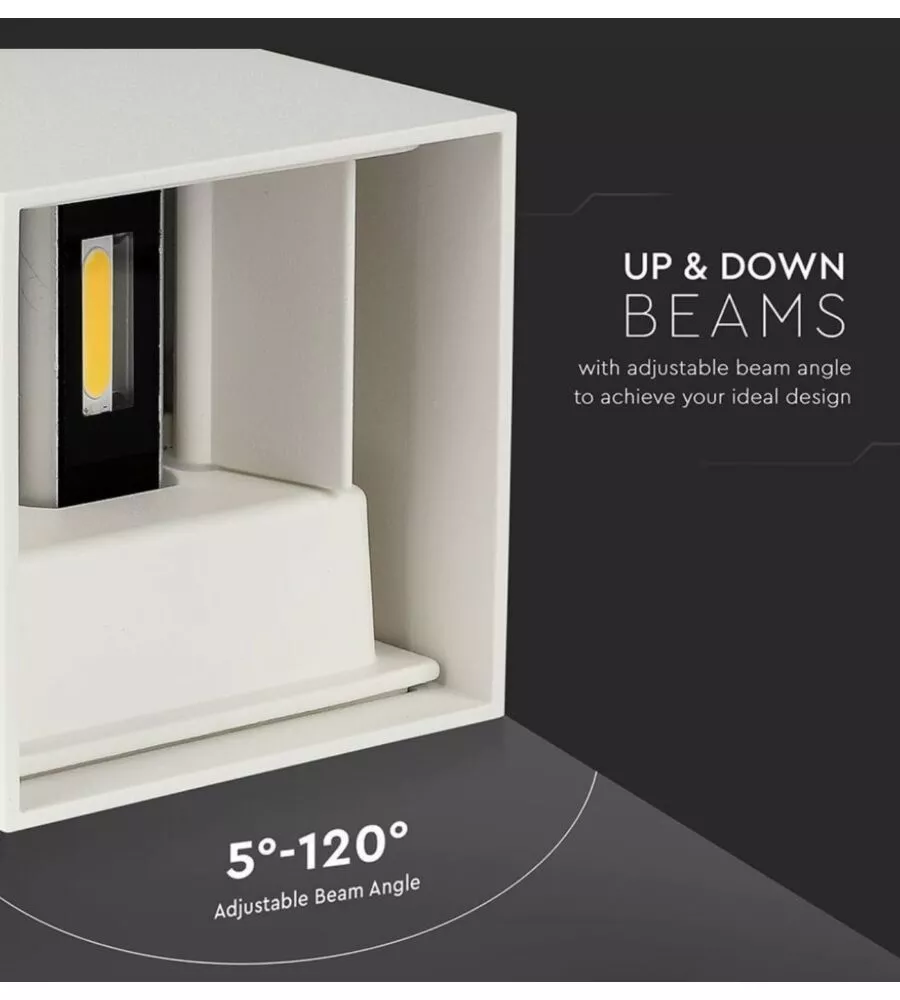 Applique led da esterno quadrata a doppio fascio luminoso vtac bianco 3000k