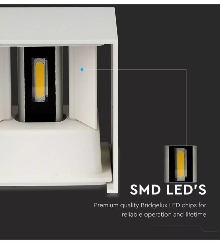 Applique led da esterno quadrata a doppio fascio luminoso vtac bianco 3000k