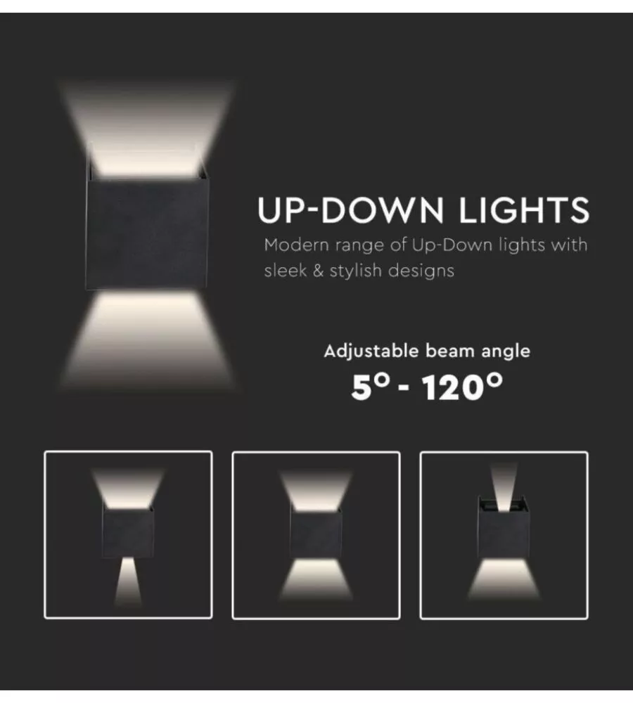 Applique led da esterno quadrata a doppio fascio luminoso vtac nero 3000k