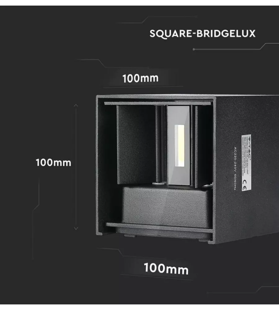 Applique led da esterno quadrata a doppio fascio luminoso vtac nero 3000k
