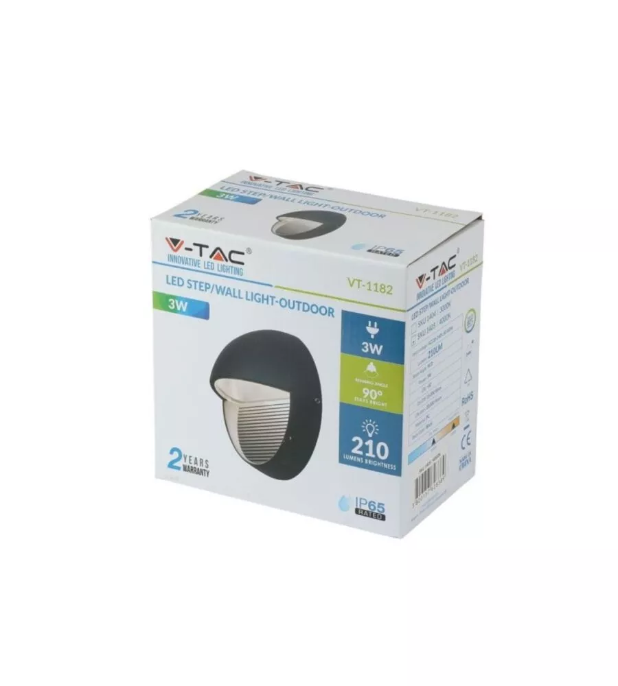Faretto led segnapasso a plafone da esterno rotondo vtac nero 4000k
