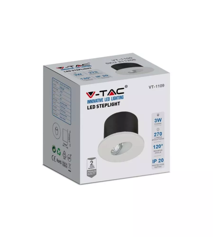 Faretto led segnapasso ad incasso da esterno rotondo vtac bianco 3000k