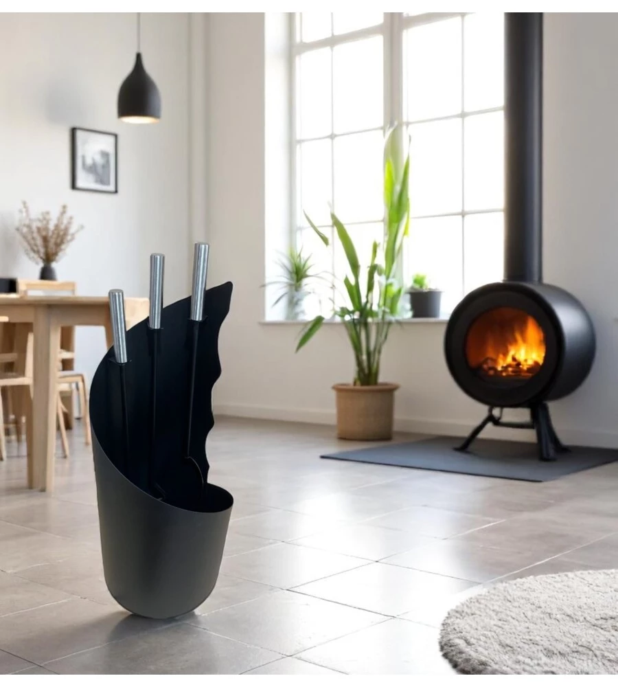 Set 3 accessori per caminetto easy system in metallo nero