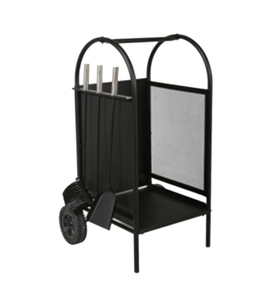 Portalegna in metallo con ruote nero e 3 accessori