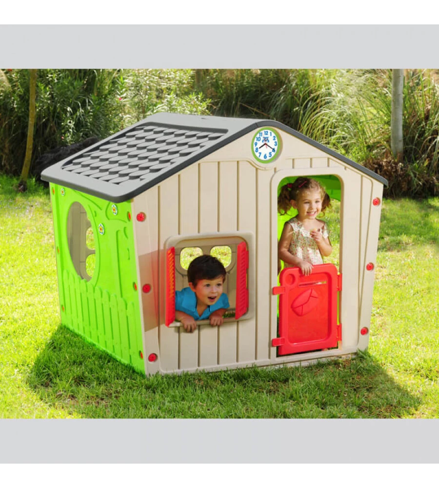 Casetta da giardino per bambini elica garden "village" in plastica multicolor 140x108x115 cm