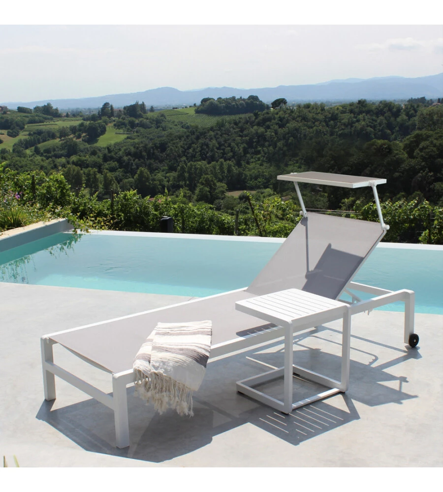 Sdraio reclinabile elica garden "madison" con tettuccio in alluminio bianco 195x78x32 cm