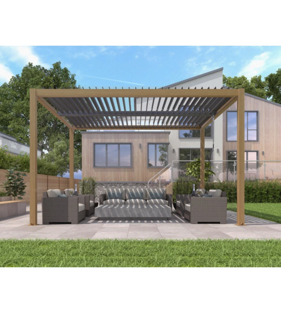 Pergola bioclimatica elica garden effetto legno 294x394x250 cm