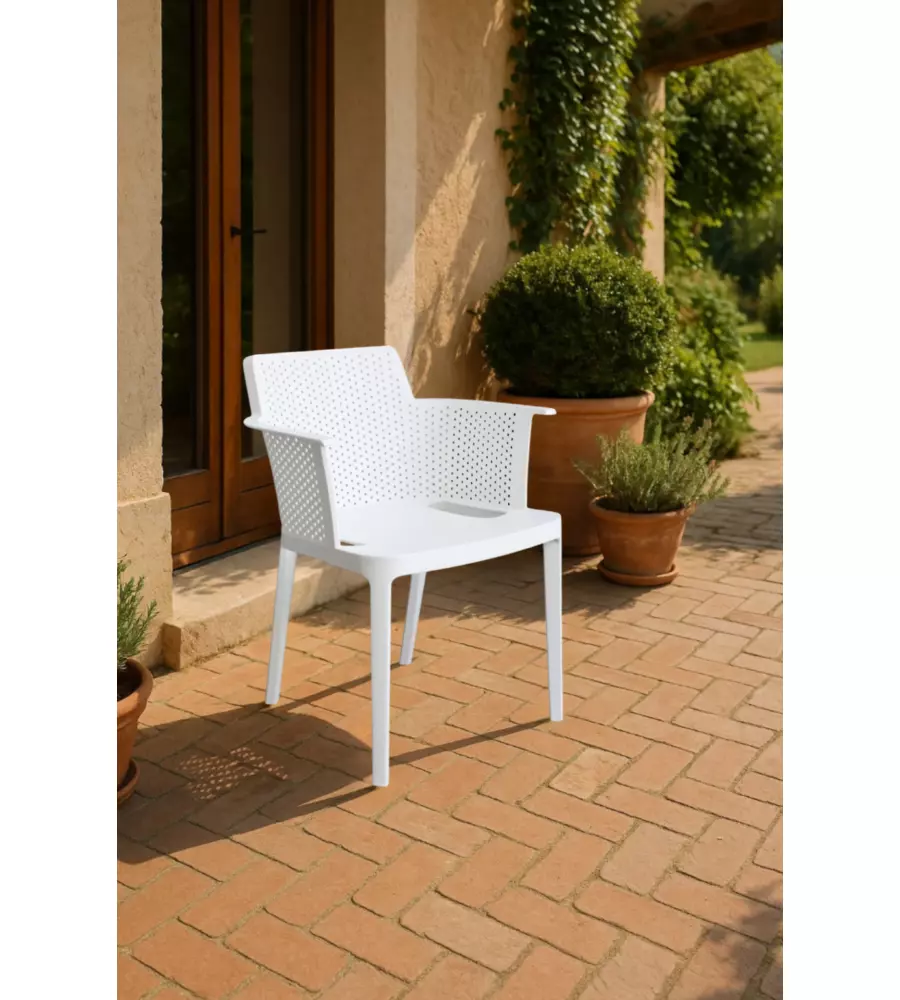 Sedia da esterno impilabile elica garden "cathy" in polipropilene bianco 60x58x76,5 cm