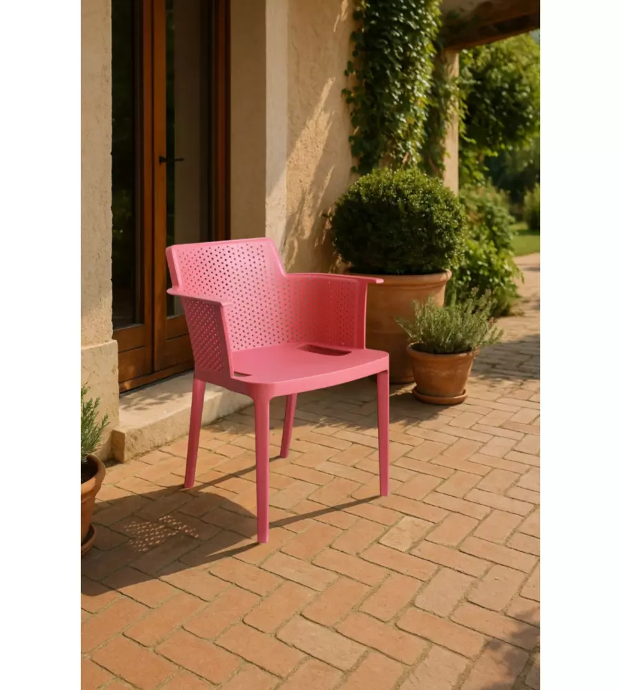 Sedia da esterno impilabile elica garden "cathy" in polipropilene rosso corallo 60x58x76,5 cm