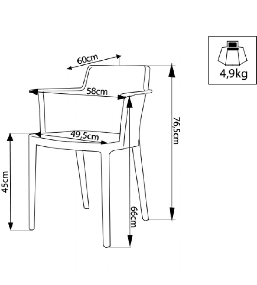 Sedia da esterno impilabile elica garden 'cathy' in polipropilene tortora 60x58x76,5 cm