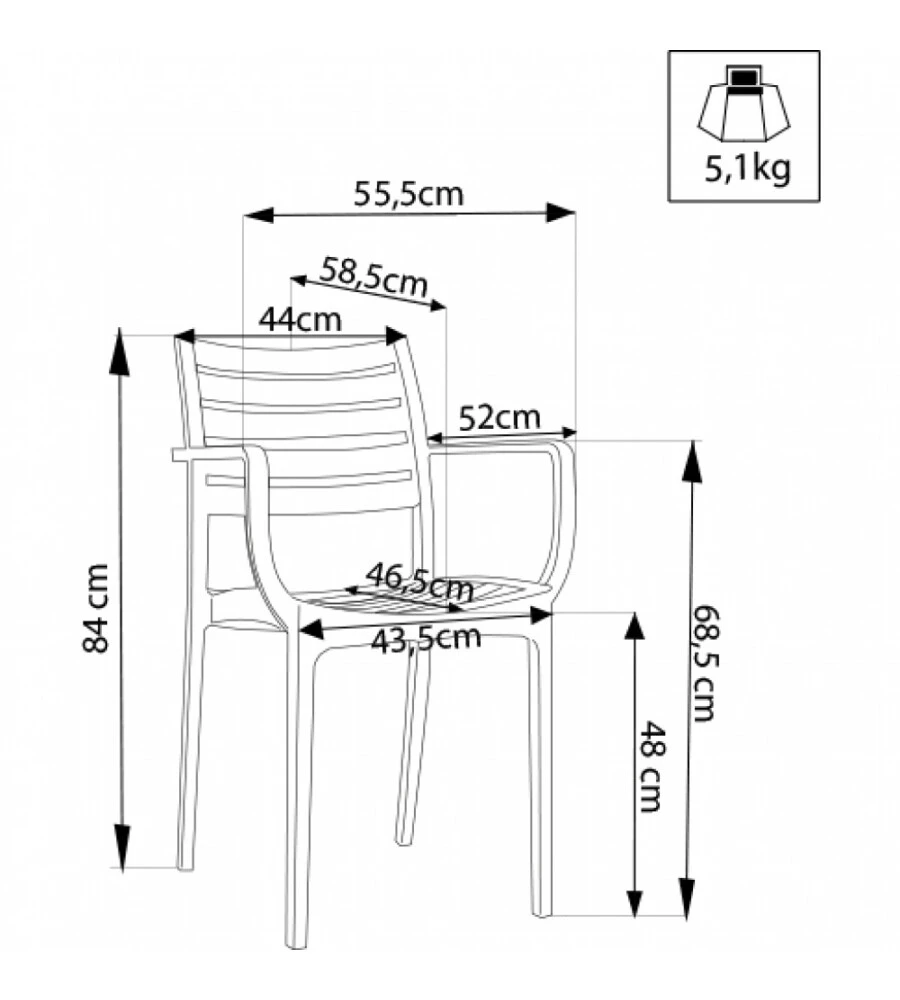Sedia da esterno impilabile elica garden 'eveline' in polipropilene giallo 58,5x55,2x84 cm