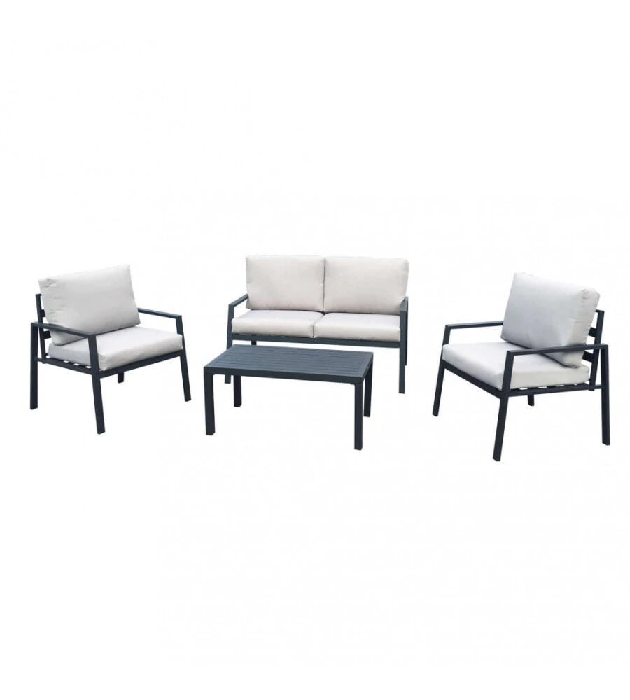 Set da giardino elica garden "helsinki" in alluminio antracite con 2 poltrone, un divano e un tavolino