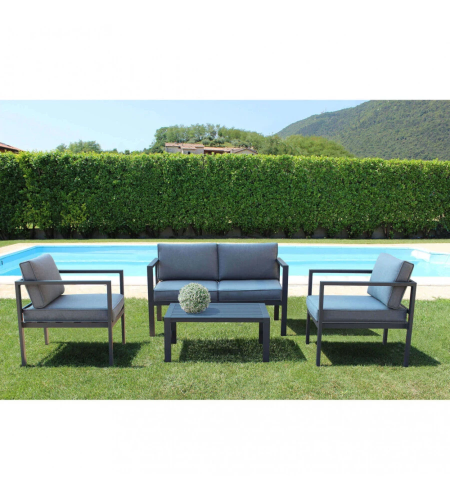 Set da giardino elica garden "avana" in alluminio antracite con 2 poltrone, un divano e un tavolino