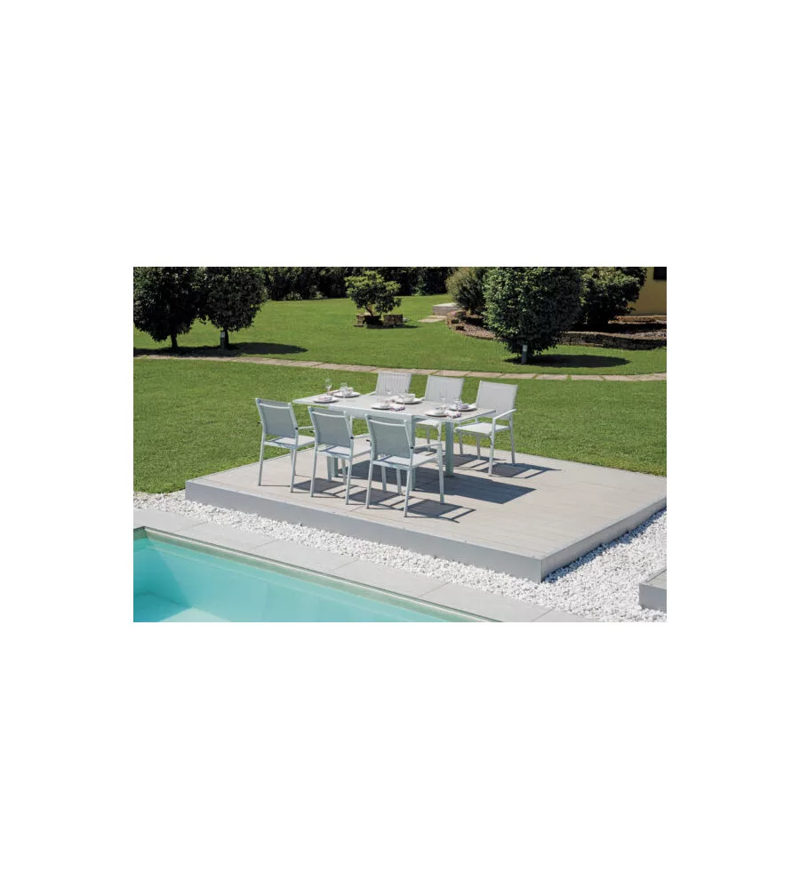 Tavolo da esterno allungabile solaria "spalato" in alluminio bianco e piano in vetroceramica 104/208x75x75 cm
