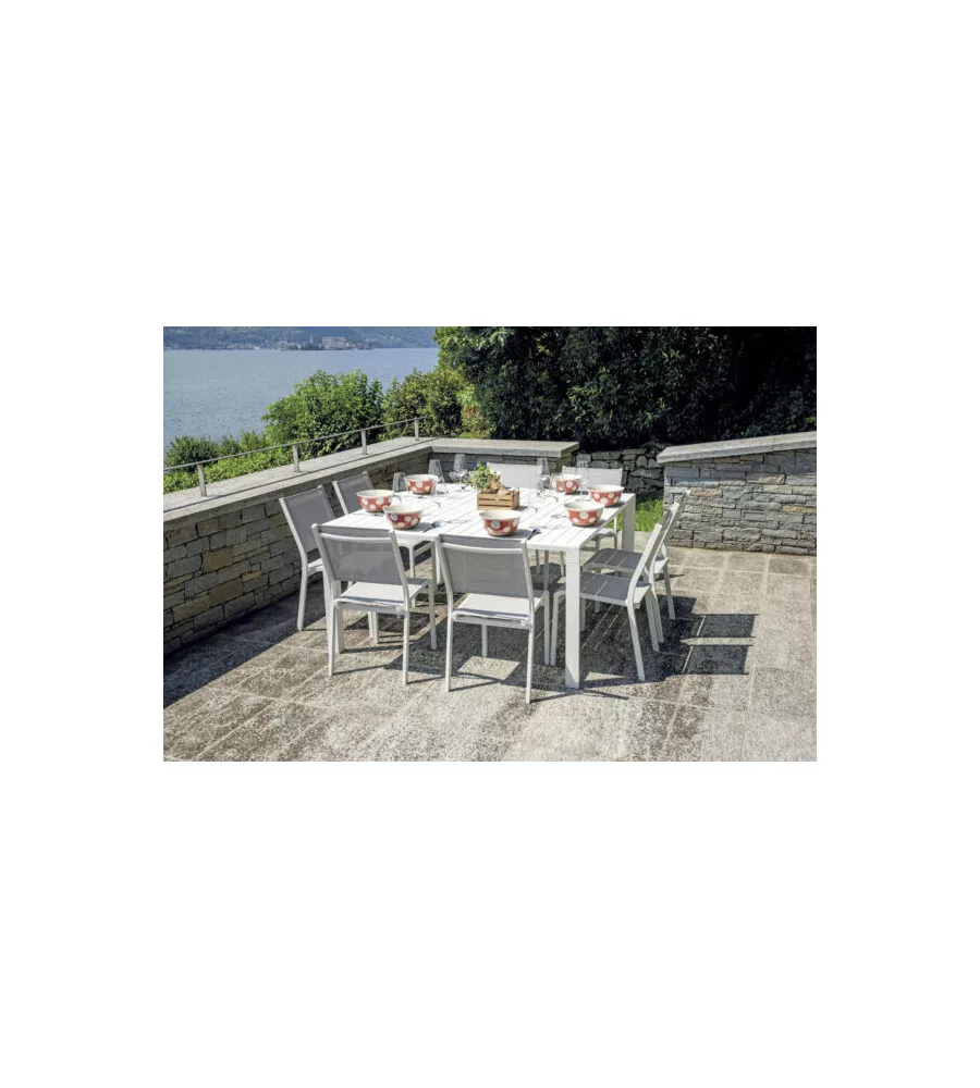 Tavolo da esterno allungabile solaria "giacinto" in alluminio bianco 100/150x150x77 cm
