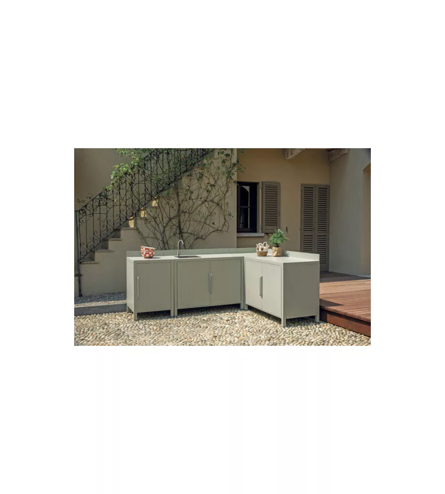 Cucina da esterno modulare solaria "modulo 1" in alluminio grigio chiaro con lavello 120x60x90 cm