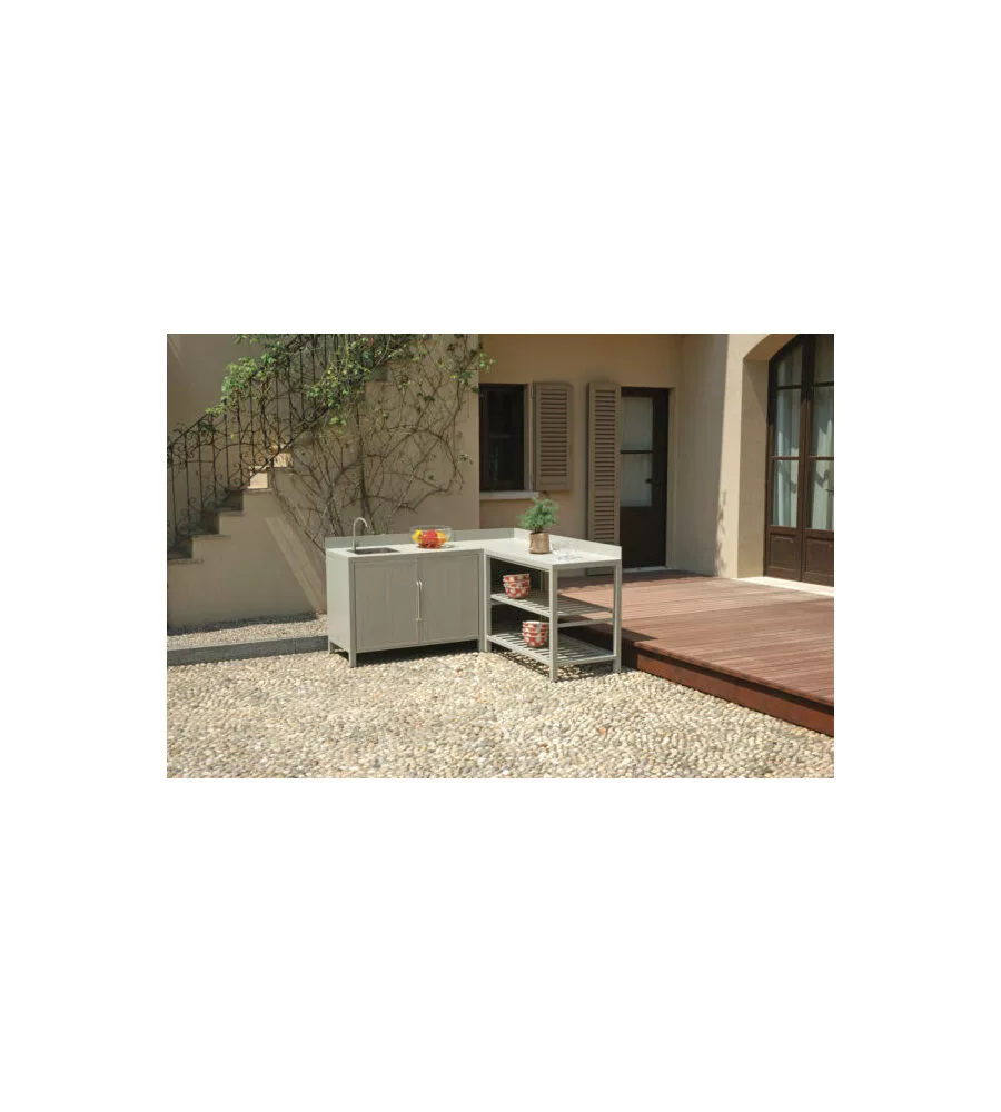 Cucina da esterno modulare solaria "modulo 1" in alluminio grigio chiaro con lavello 120x60x90 cm