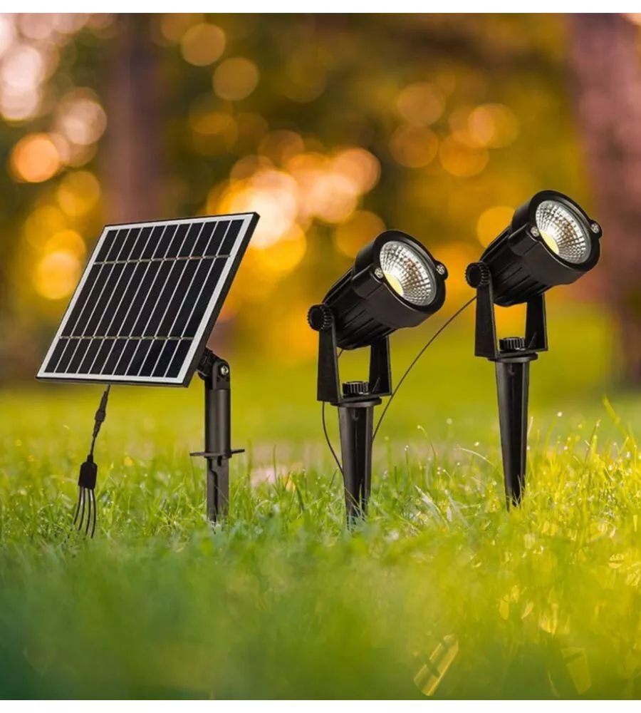 Faretto led solare da esterno con picchetto vtac nero 3000k 2 pezzi