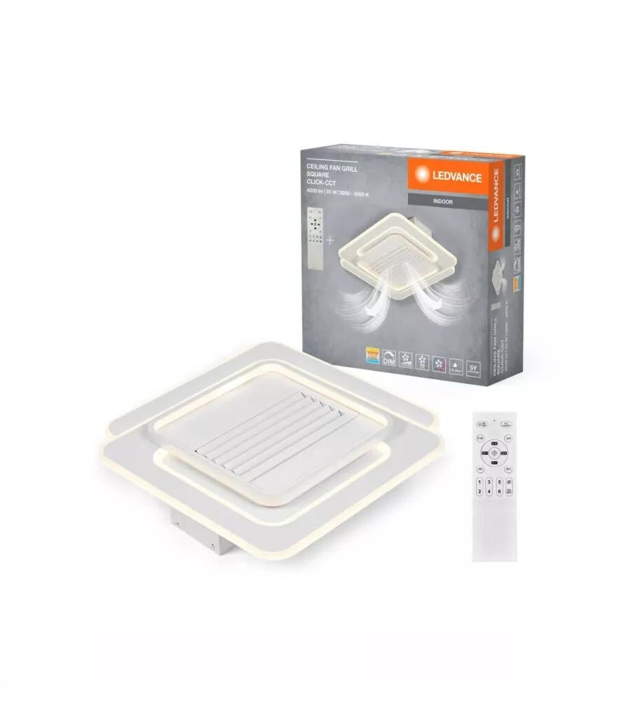 Lampada ventilatore da soffitto "grill square" con griglia quadrata bianco 55w