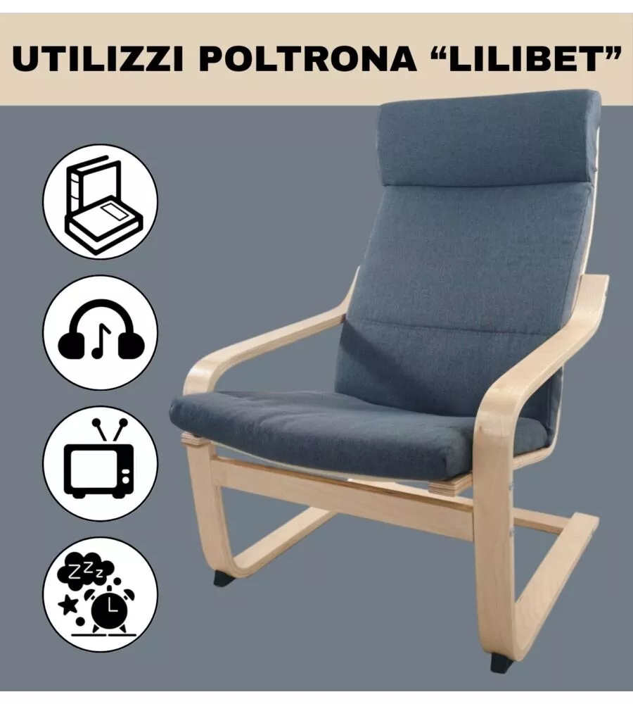 Poltrona bella home "lilibet" grigia in legno di faggio 67x86x97 cm