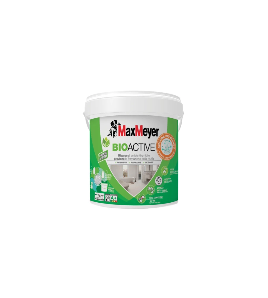Pittura antimuffa max meyer "bioactive a+ plus" bianco 4 lt