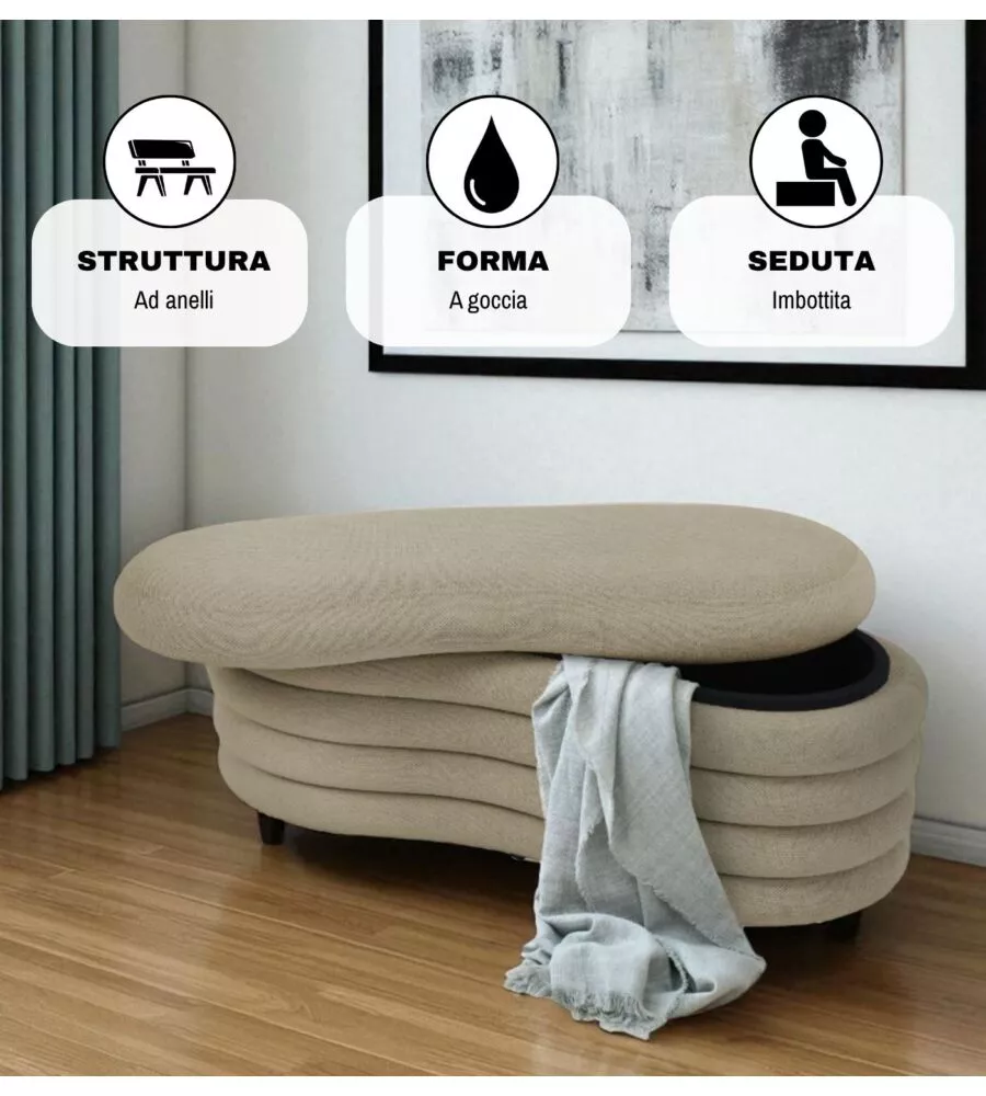 Panca contenitore bellahome "goccia" beige 106x43x42 cm