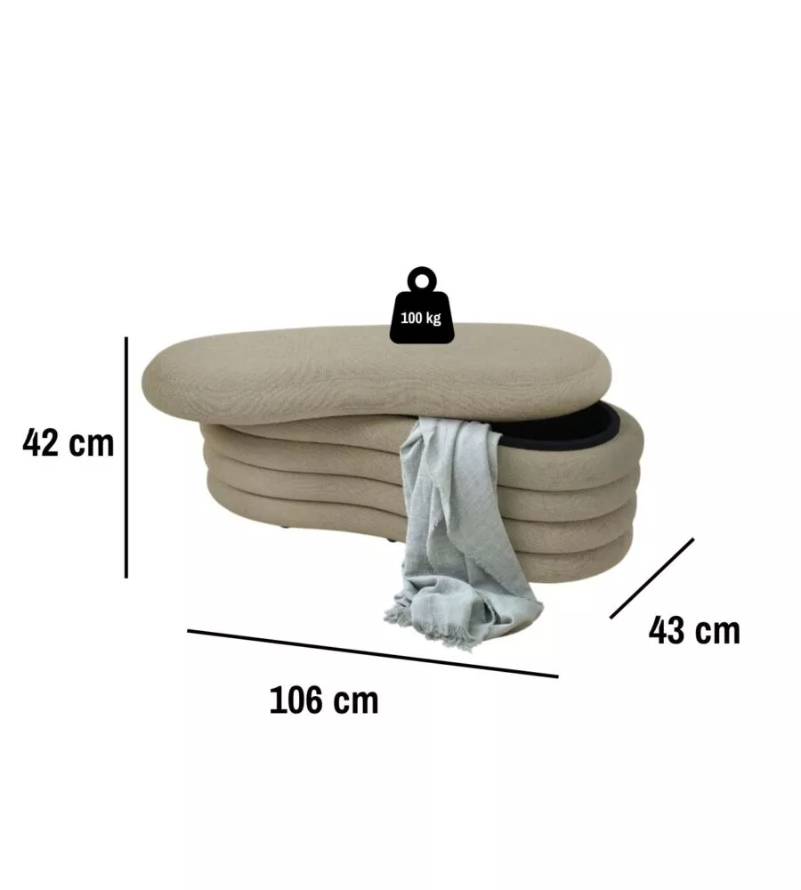 Panca contenitore bellahome 'goccia' beige 106x43x42 cm