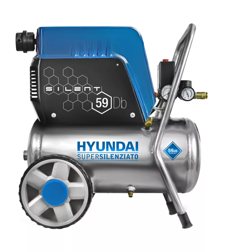 Outlet - usato per prova - compressore d'aria super silenziato hyundai - 59 db 24 litri cofanato