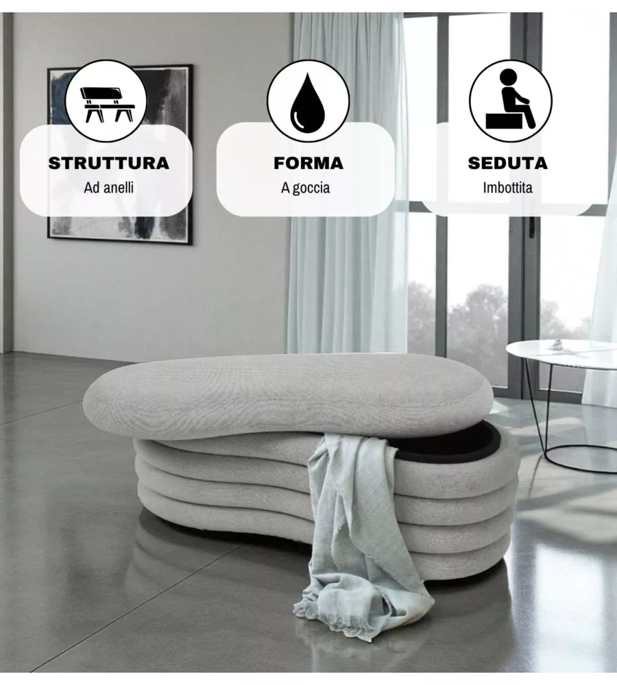 Panca contenitore bellahome "goccia" grigio 106x43x42 cm
