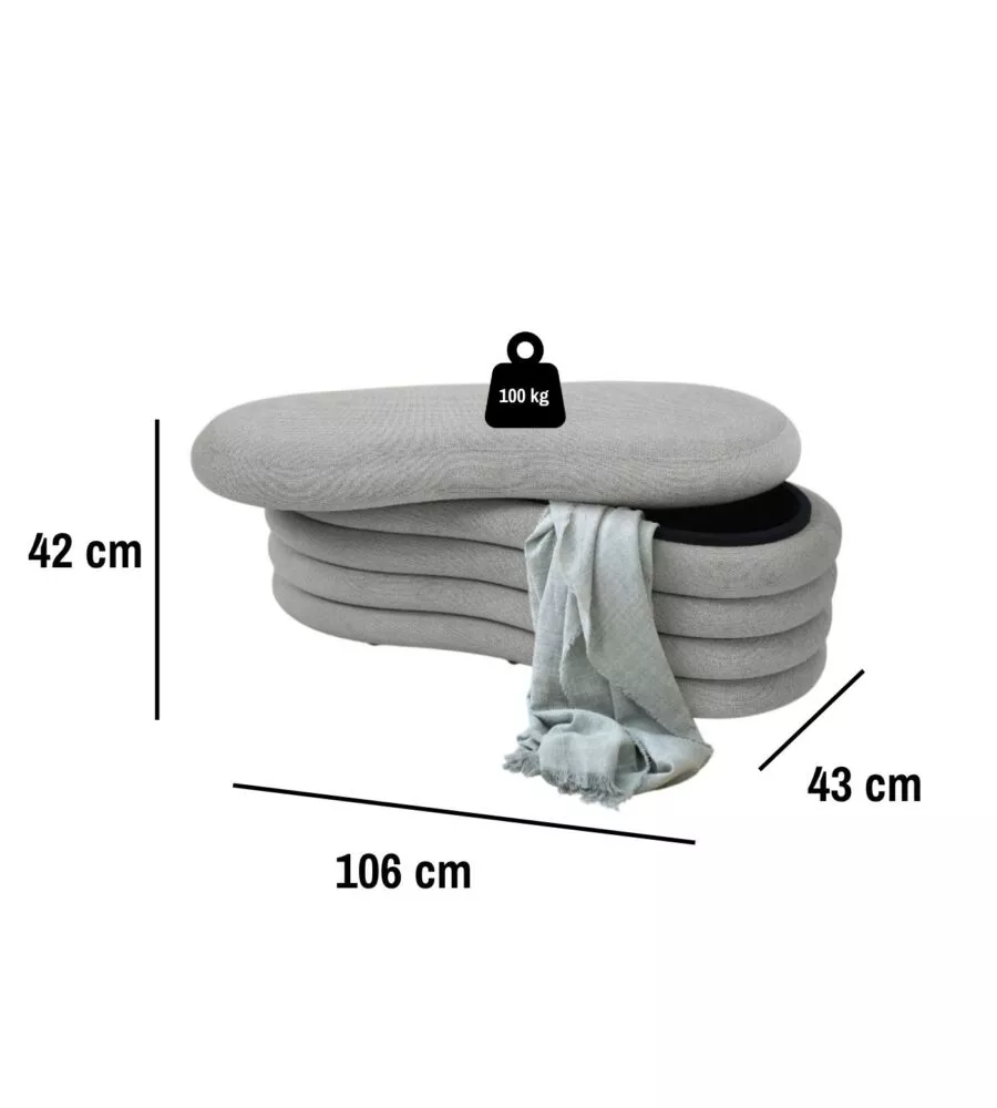 Panca contenitore bellahome 'goccia' grigio 106x43x42 cm